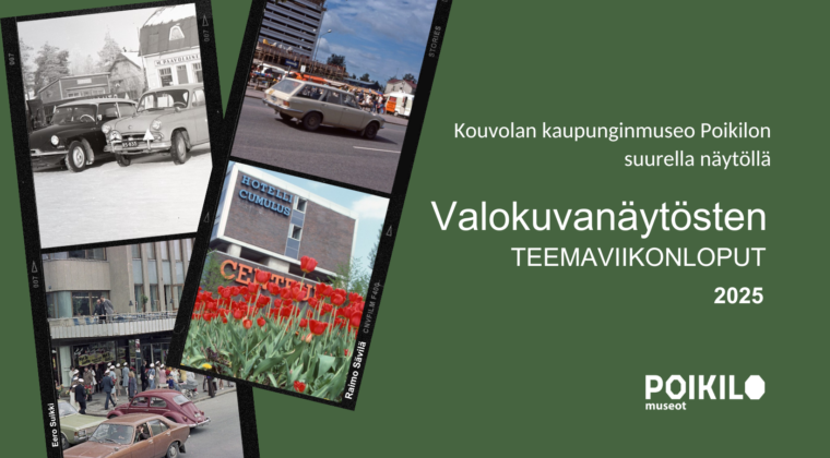 Vihreällä pohjalla valokuvia Kouvolasta.